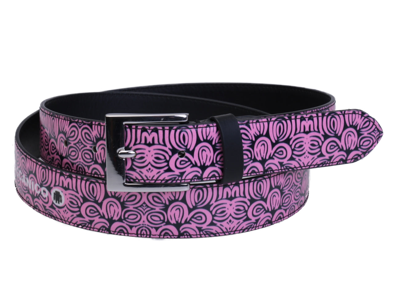 PINK AND BLACK WOMEN'S BELT WITH MAJOLICA FANTASY MADE OF LORRY TARPAULIN. - Unique Pieces Paul Meccanico