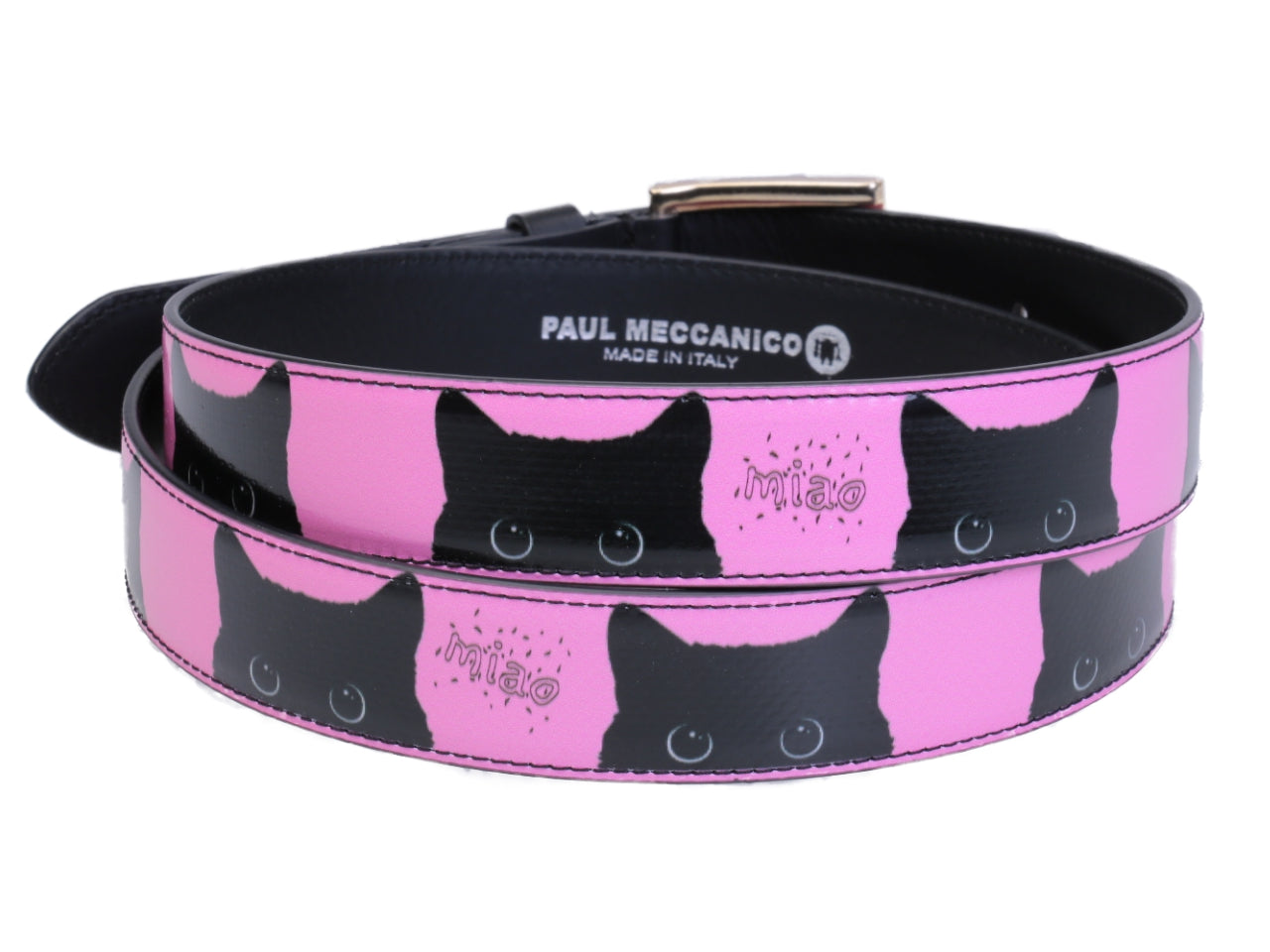 PINK AND BLACK WOMEN'S BELT "KITTENS" MADE OF LORRY TARPAULIN. - Unique Pieces Paul Meccanico