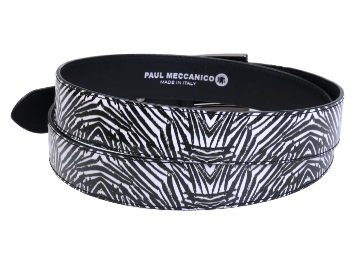 BLACK AND WHITE WOMEN&#39;S BELT WITH ANIMALIER FANTASY MADE OF LORRY TARPAULIN. - Unique Pieces Paul Meccanico