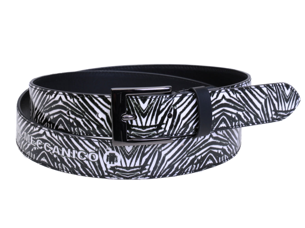 BLACK AND WHITE WOMEN&#39;S BELT WITH ANIMALIER FANTASY MADE OF LORRY TARPAULIN. - Unique Pieces Paul Meccanico