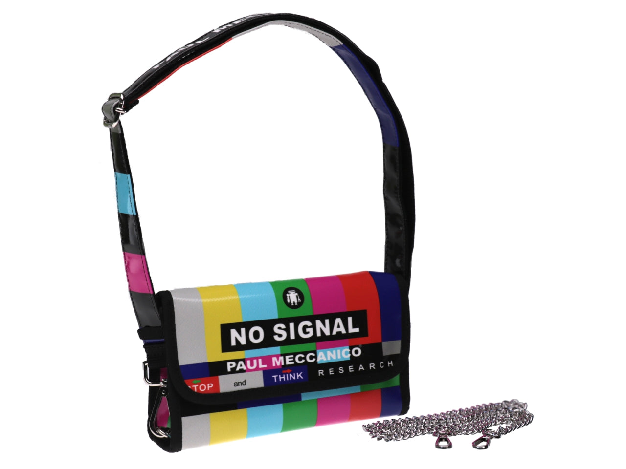 CLUTCH BAG MULTICOLOR "NO SIGNAL". MODEL CANDY MADE OF LORRY TARPAULIN. - Limited Edition Paul Meccanico