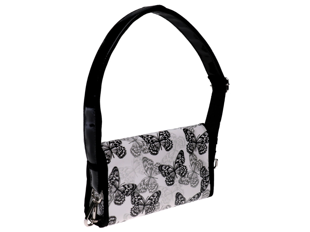 CLUTCH BAG BLACK AND WHITE "BUTTERFLIES". MODEL CANDY MADE OF LORRY TARPAULIN. - Limited Edition Paul Meccanico