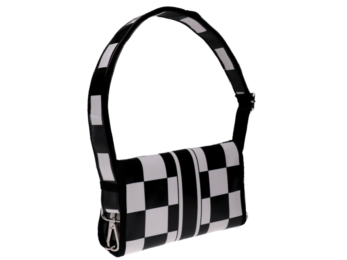 CLUTCH BAG BLACK AND WHITE CHESS FANTASY. MODEL CANDY MADE OF LORRY TARPAULIN. - Limited Edition Paul Meccanico