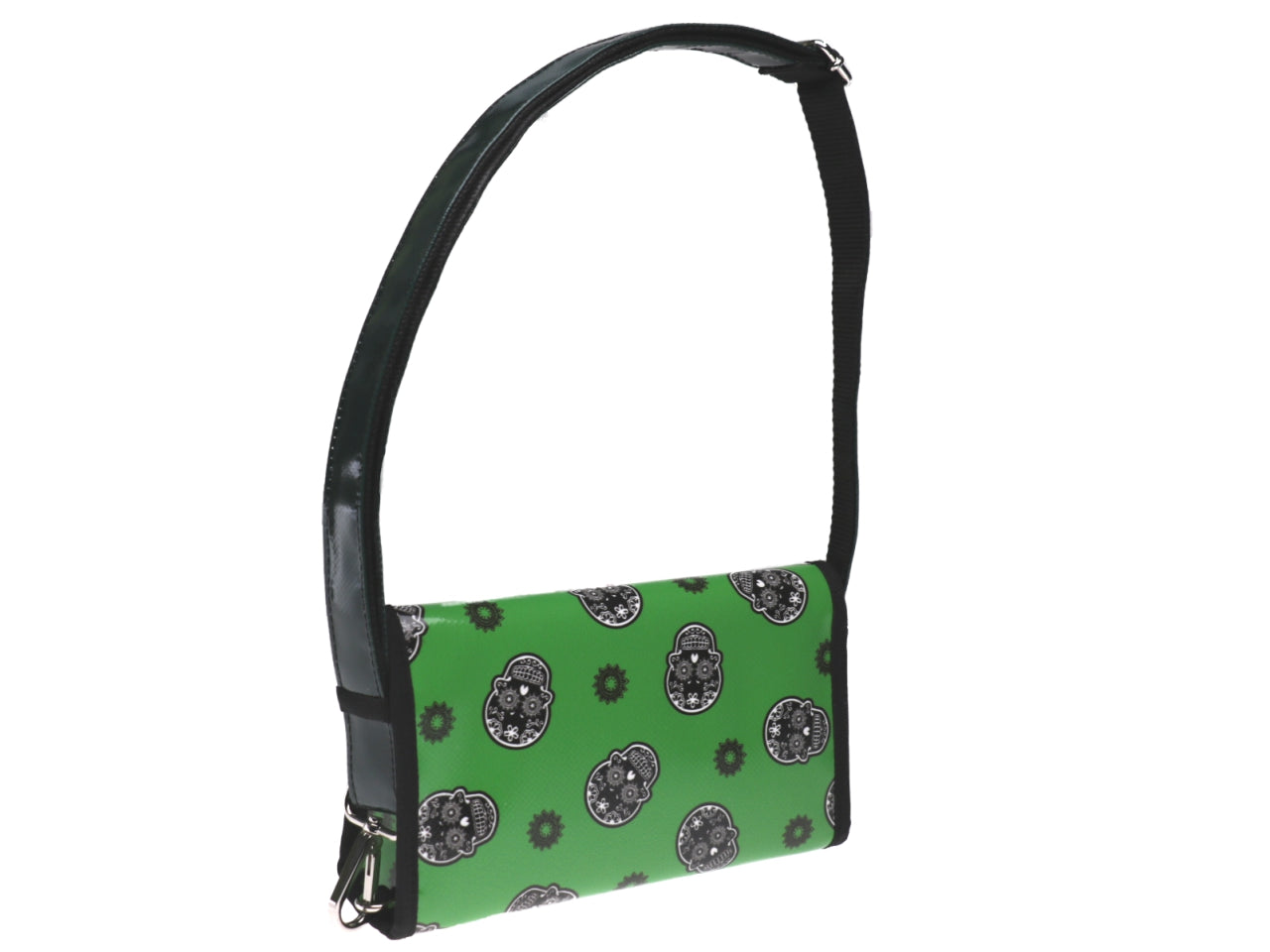 GREEN CLUTCH BAG "SKULLS". MODEL CANDY MADE OF LORRY TARPAULIN. - Limited Edition Paul Meccanico