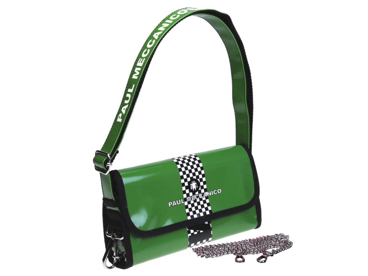 CLUTCH BAG APPLE GREEN &quot;GRAND PRIX&quot; STYLE. MODEL CANDY MADE OF LORRY TARPAULIN. - Limited Edition Paul Meccanico