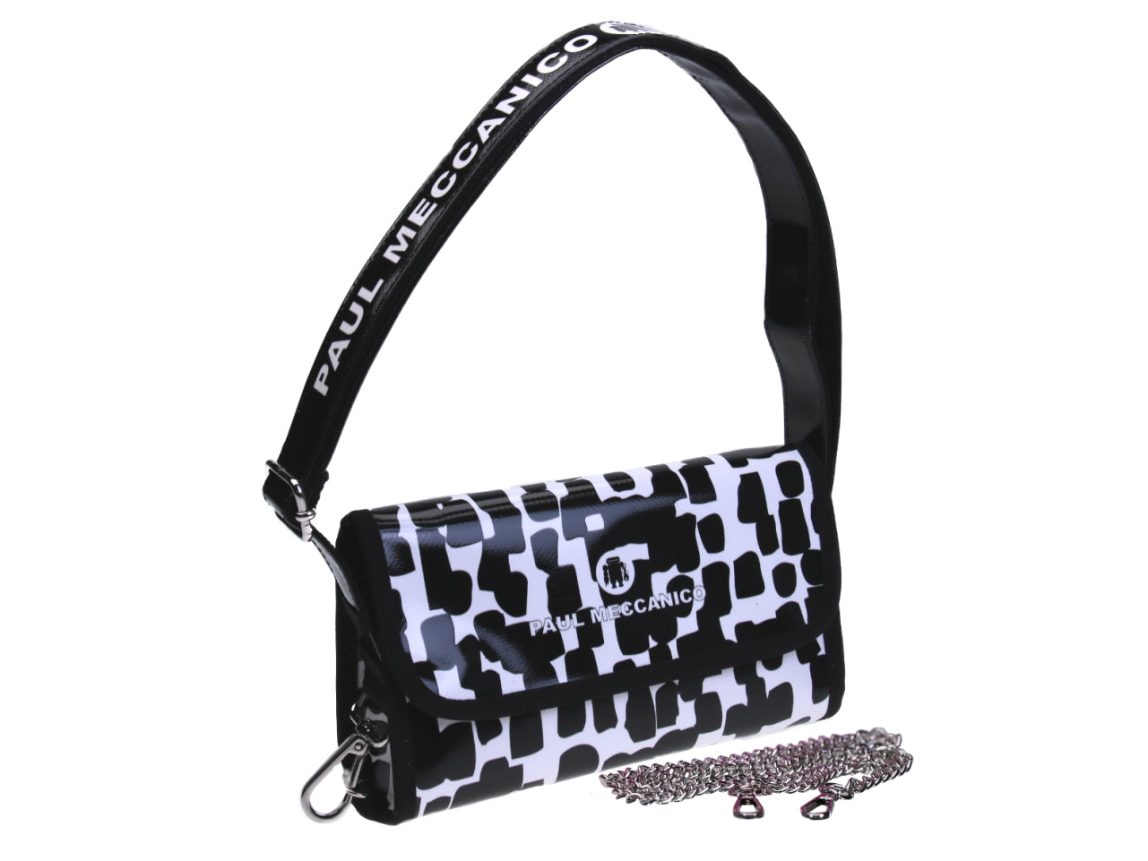 CLUTCH BAG BLACK AND WHITE. MODEL CANDY MADE OF LORRY TARPAULIN. - Limited Edition Paul Meccanico