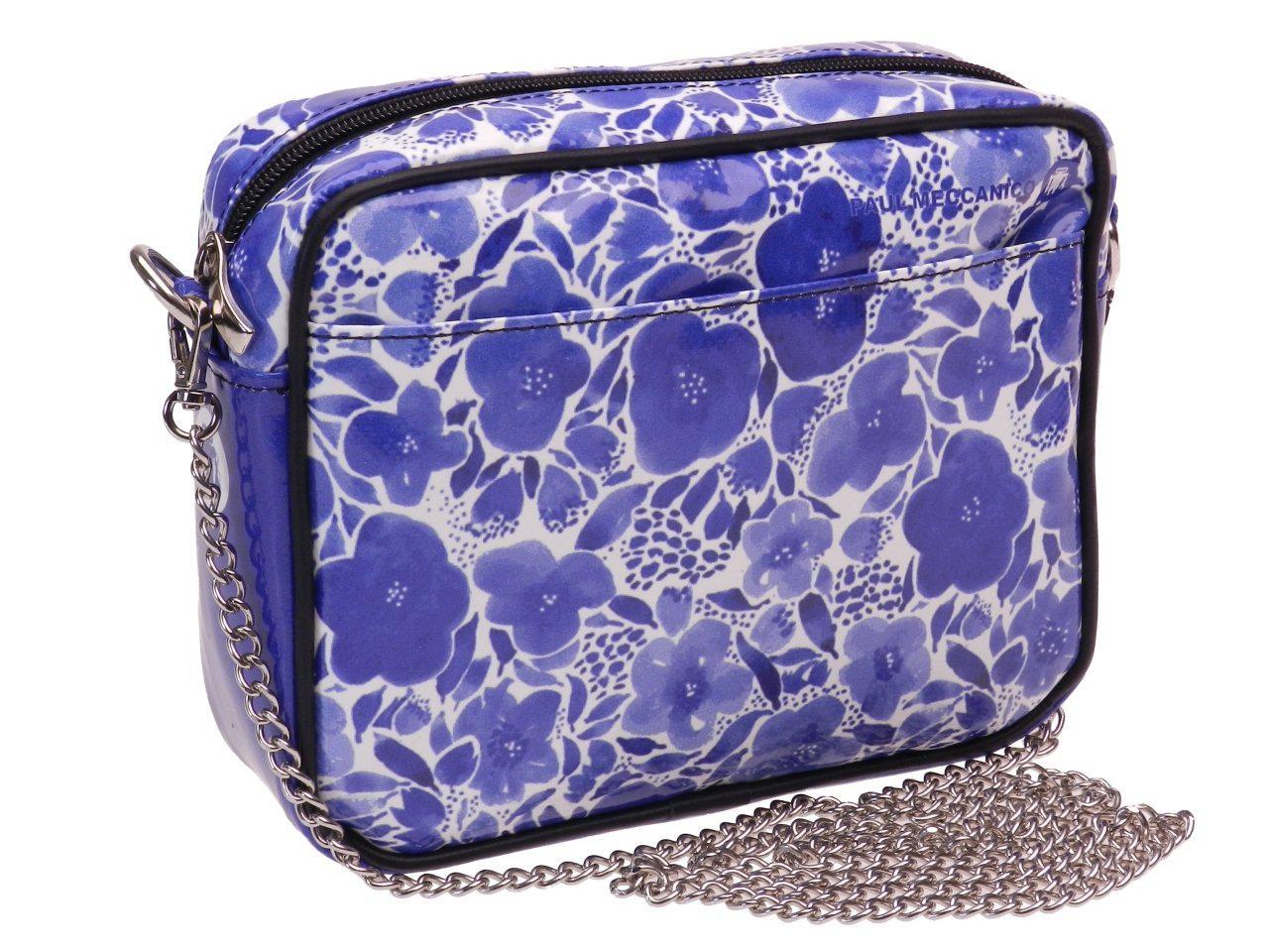 CLUTCH BLUE AND WHITE WITH FLORAL FANTASY. MODEL PARK MADE OF LORRY TARPAULIN. - Limited Edition Paul Meccanico