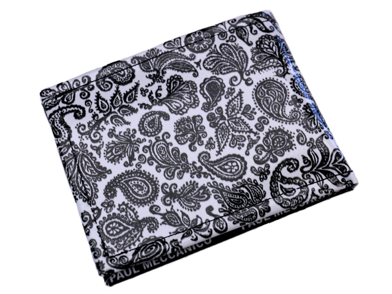 MEN'S WALLET BLACK AND WHITE WITH PAISLEY FANTASY. MODEL CRIK MADE OF LORRY TARPAULIN. - Limited Edition Paul Meccanico