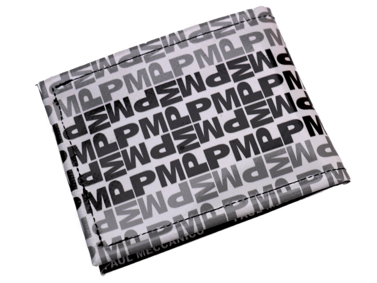 MEN'S WALLET BLACK AND WHITE LETTERING FANTASY. MODEL CRIK MADE OF LORRY TARPAULIN. - Limited Edition Paul Meccanico