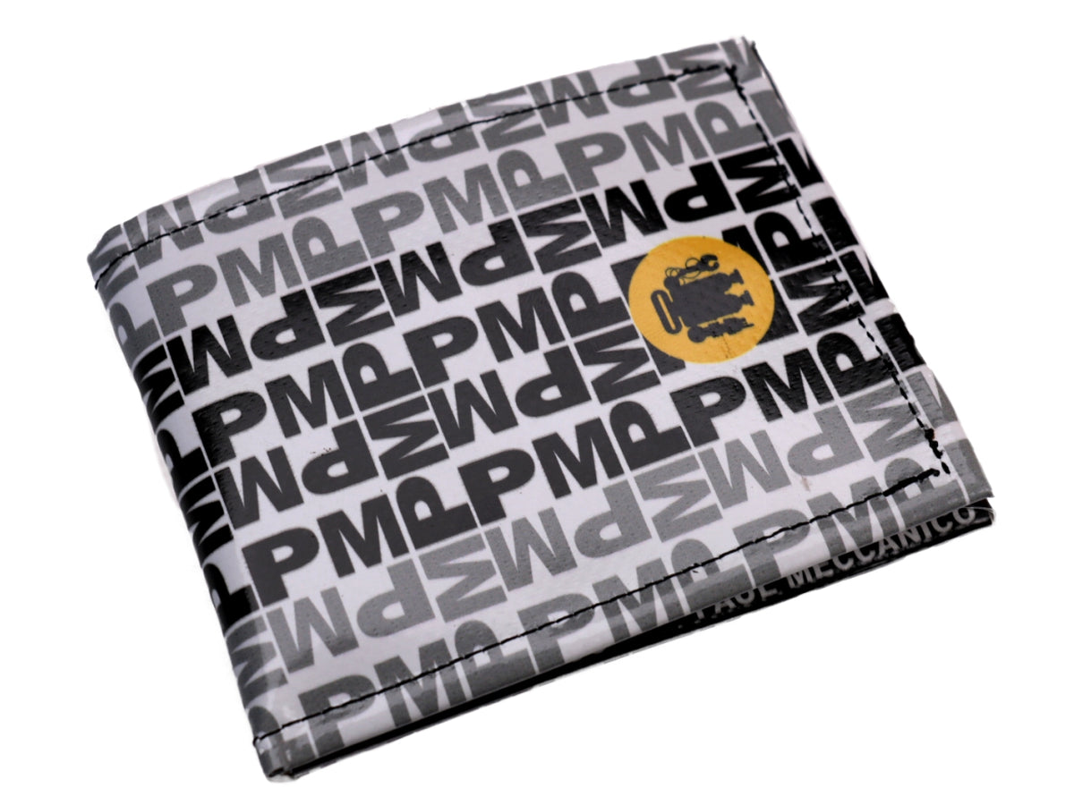 MEN&#39;S WALLET BLACK AND WHITE LETTERING FANTASY. MODEL CRIK MADE OF LORRY TARPAULIN. - Limited Edition Paul Meccanico
