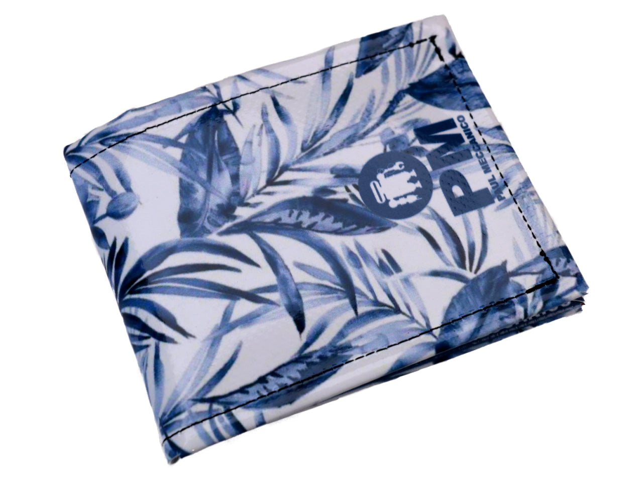 MEN'S WALLET BLUE AND WHITE WITH FLORAL FANTASY. MODEL CRIK MADE OF LORRY TARPAULIN. - Limited Edition Paul Meccanico