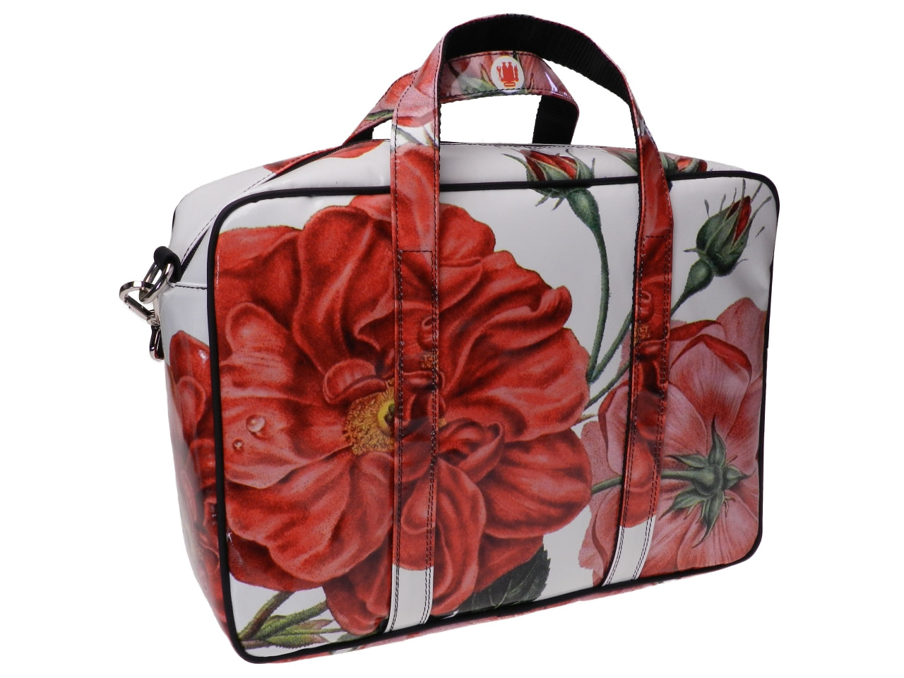WOMAN BRIEFCASE OFF WHITE COLOUR FLORAL FANTASY. KART MODEL MADE OF LORRY TARPAULIN. - Limited Edition Paul Meccanico