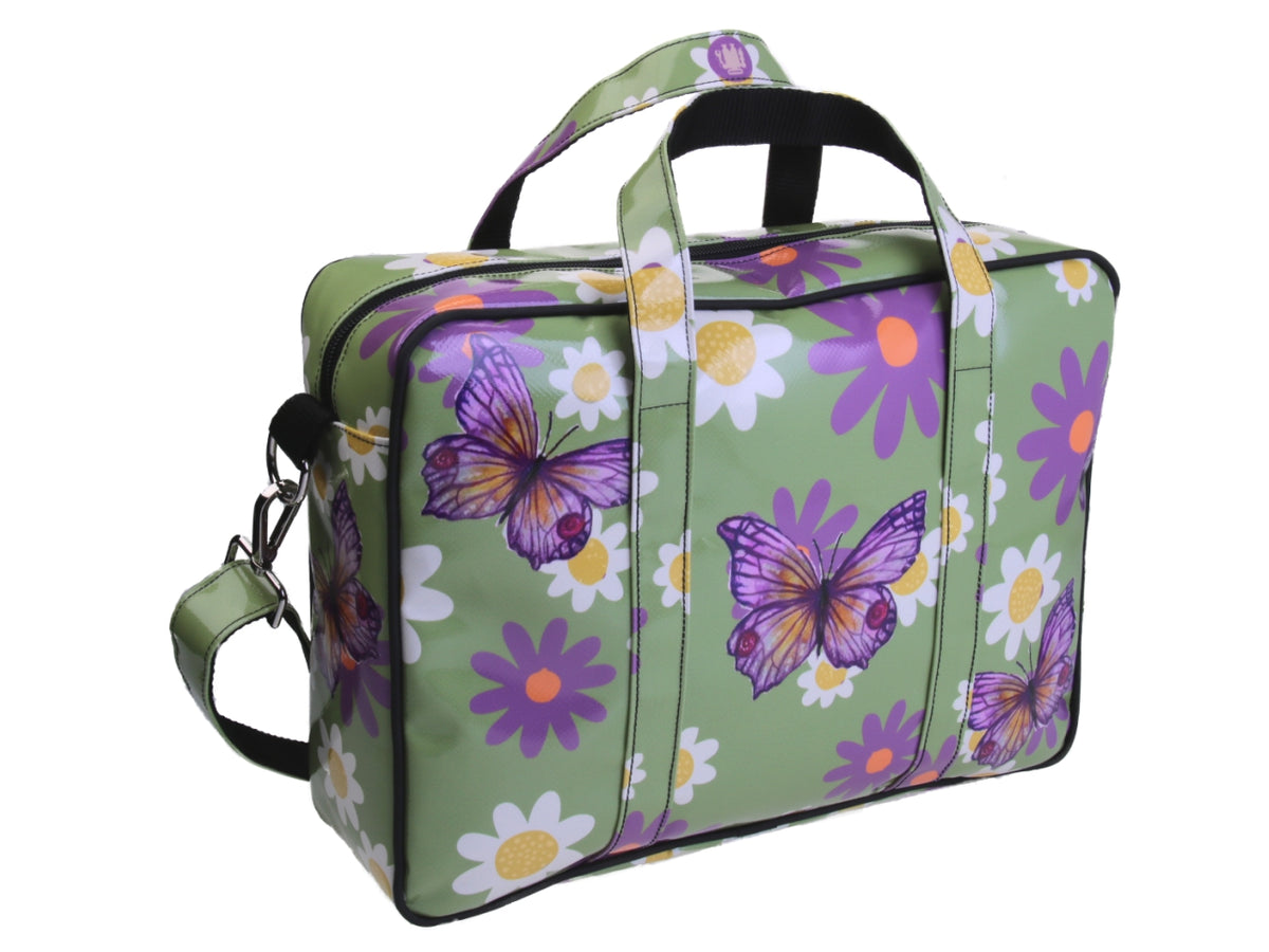 GREEN WOMEN&#39;S BRIEFCASE FLORAL FANTASY. MODEL KART MADE OF LORRY TARPAULIN.