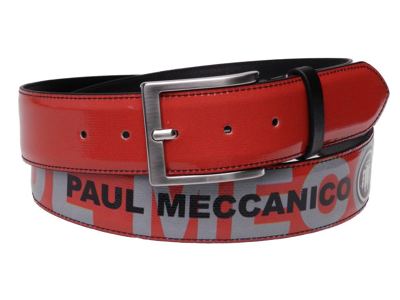 MAN'S BELT RED AND SILVER COLOURS LETTERING FANTASY MADE OF LORRY TARPAULIN. - Unique Pieces Paul Meccanico