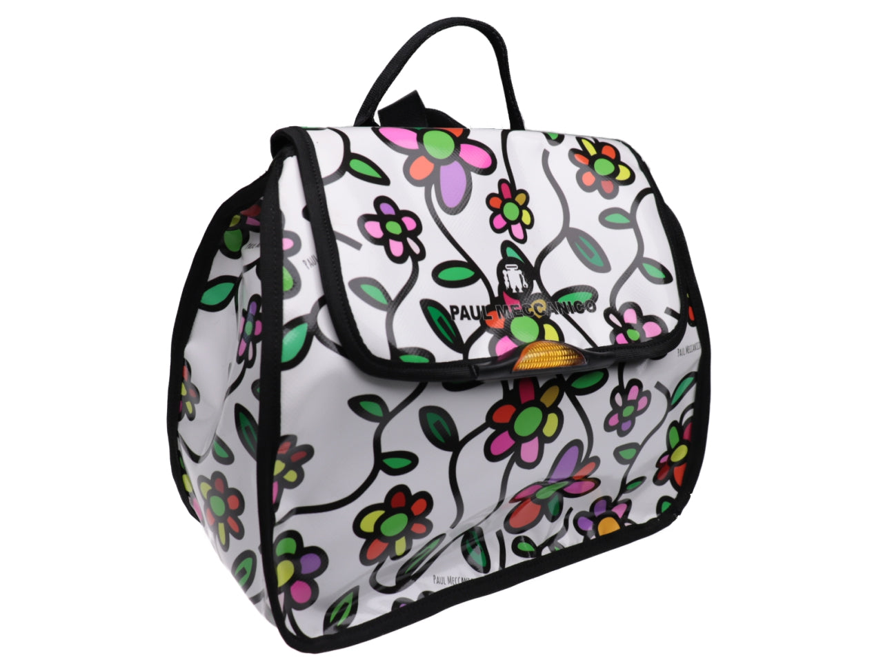 WOMEN'S "BACK BAG" WHITE WITH FLORAL FANTASY. MODEL PULP MADE OF LORRY TARPAULIN. - Limited Edition Paul Meccanico