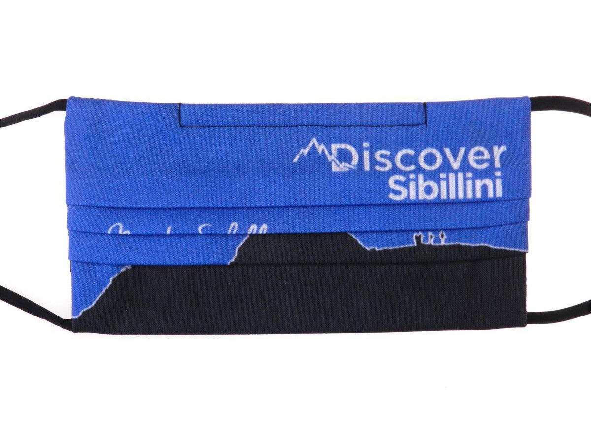 REUSABLE MASK &quot;DISCOVER SIBILLINI&quot; BLUE AND BLACK COLOURS WITH 3 FILTERS INCLUDED. - Limited Edition Paul Meccanico