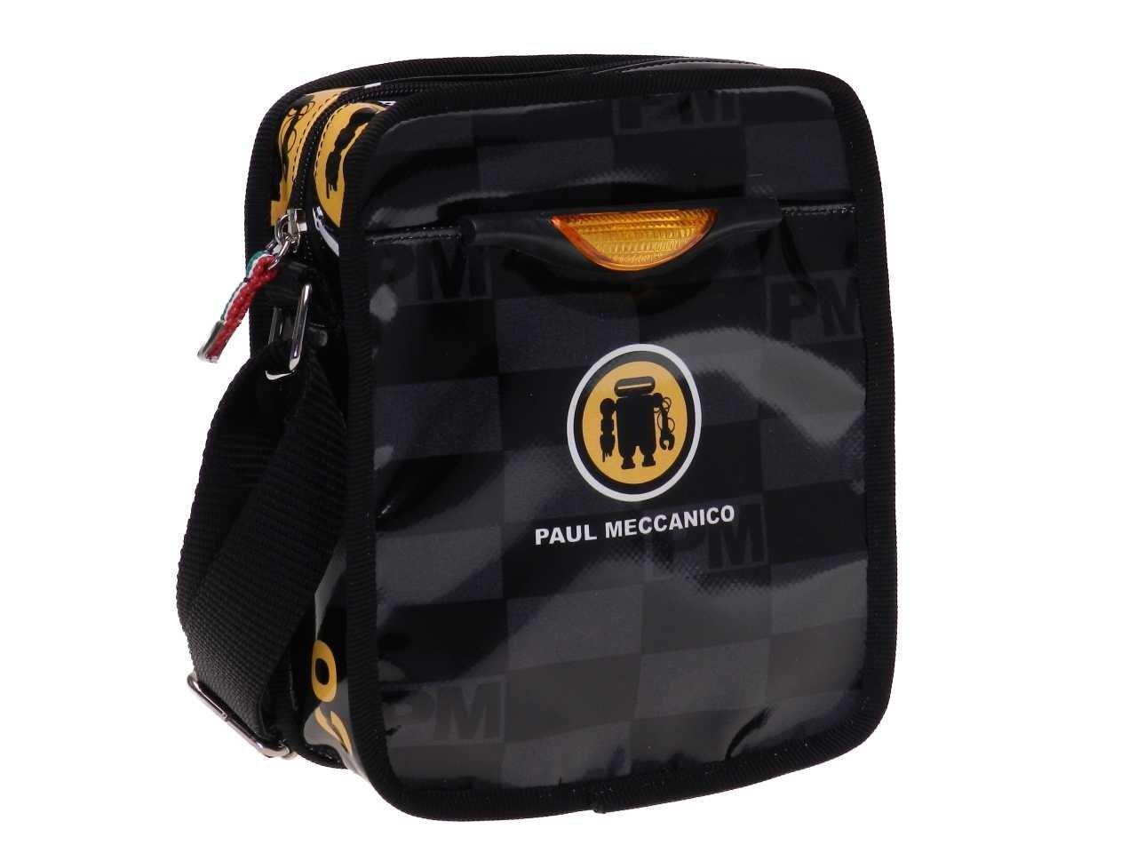 SHOULDER BAG BLACK AND GREY COLOURS GEOMETRIC FANTASY. STRATOS MODEL MADE OF LORRY TARPAULIN. - Limited Edition Paul Meccanico