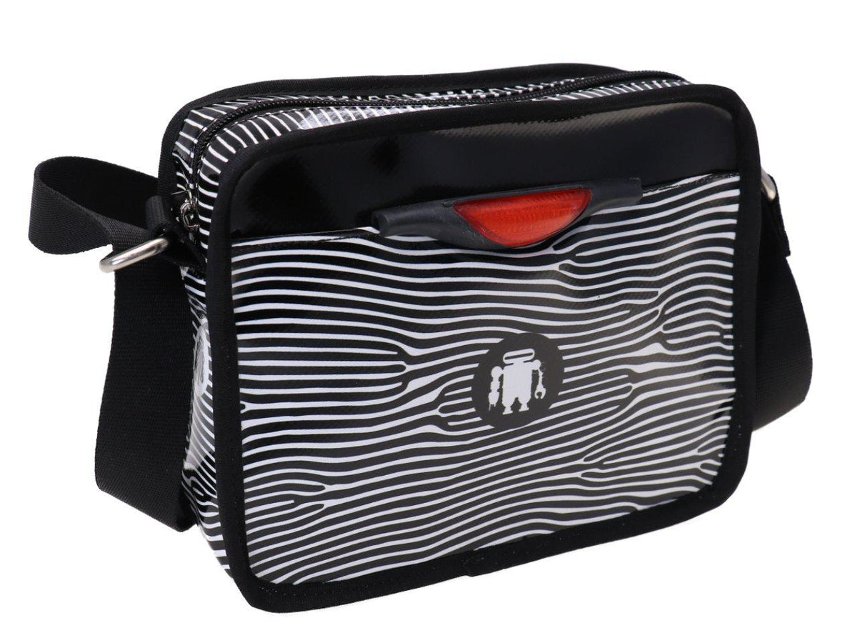 SMALL CROSSBODY BAG BLACK AND WHITE WITH ZEBRA PATTERN. MODEL FRIK MADE OF LORRY TARPAULIN. - Limited Edition Paul Meccanico