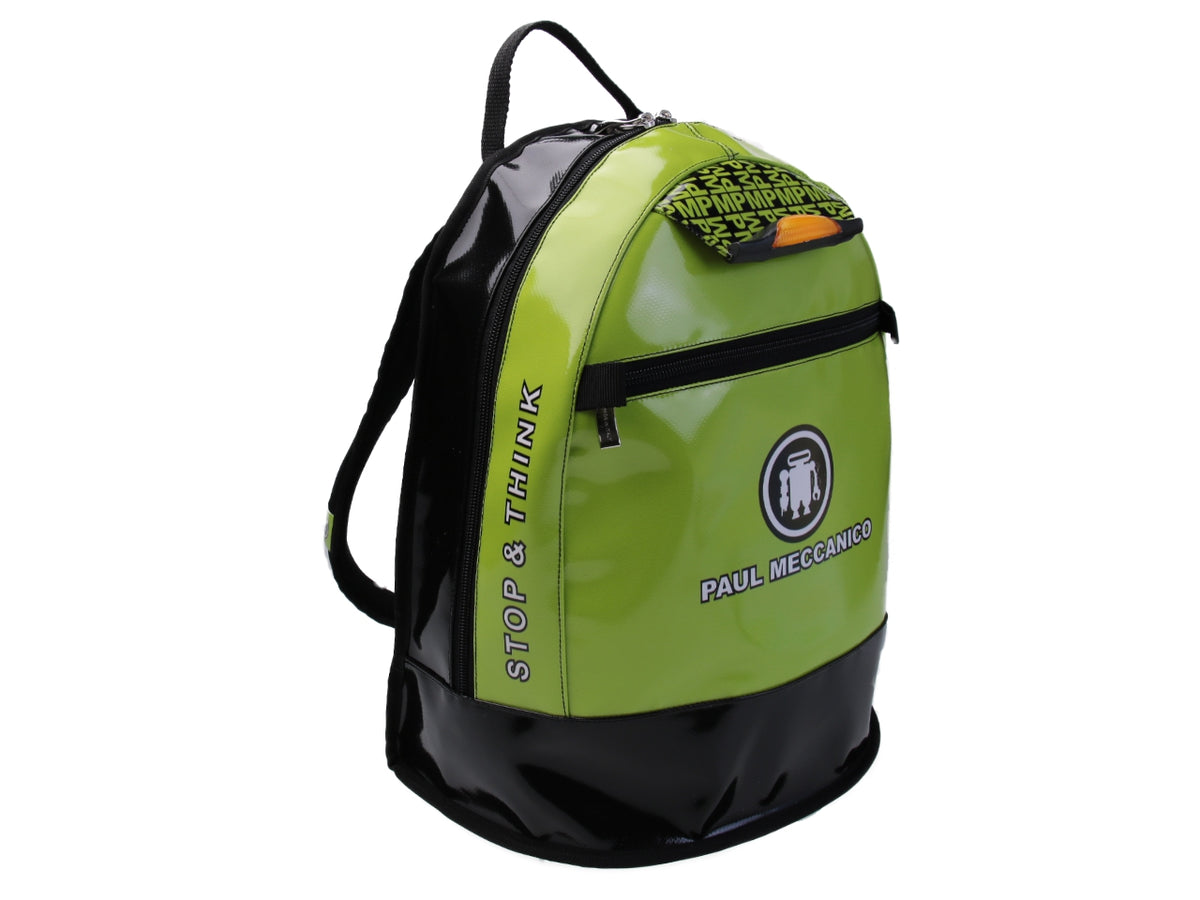 APPLE GREEN AND BLACK BACKPACK PAUL MECCANICO. MODEL SUPER MADE OF LORRY TARPAULIN. - Limited Edition Paul Meccanico