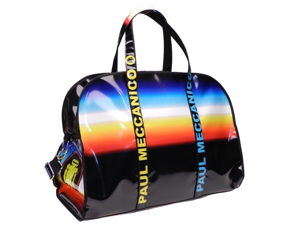 LARGE TRAVEL OR SPORTS BAG BLACK WITH RAINBOW FANTASY. MODEL RAID MADE OF LORRY TARPAULIN. - Unique Pieces Paul Meccanico