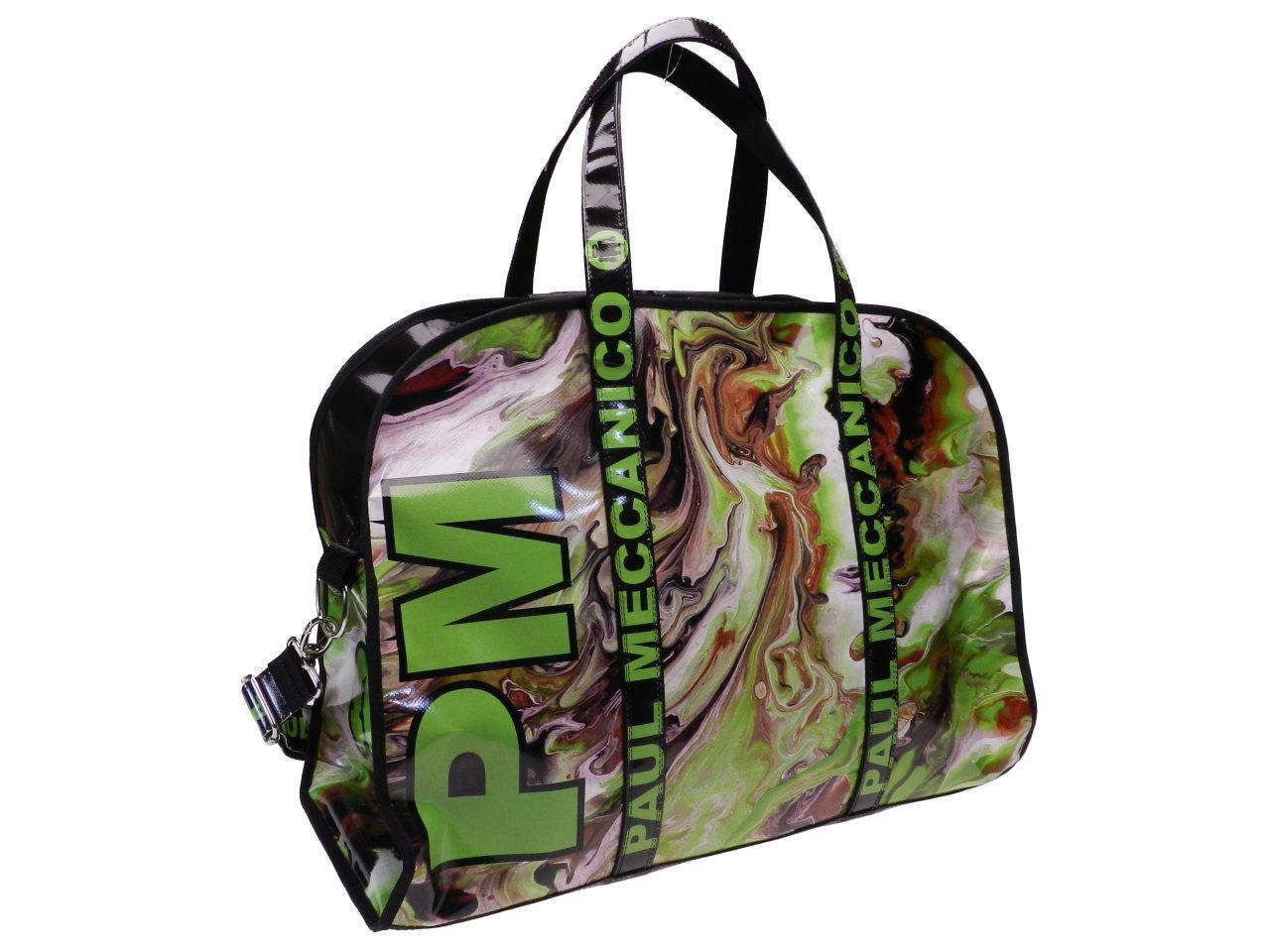 LARGE TRAVEL OR SPORTS BAG GREEN WITH CAMOUFLAGE FANTASY. MODEL RAID MADE OF LORRY TARPAULIN. - Unique Pieces Paul Meccanico