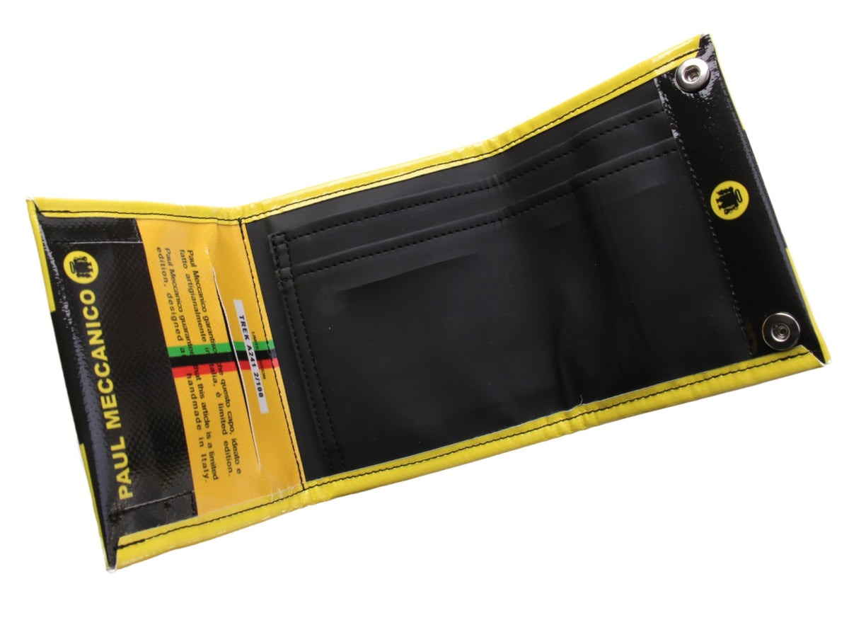 UNISEX WALLET BLACK AND YELLOW COLOURS. MODEL TREK MADE OF LORRY TARPAULIN. - Limited Edition Paul Meccanico
