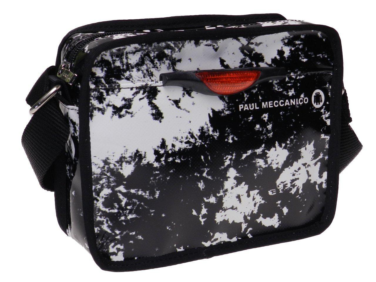 SMALL CROSSBODY BAG BLACK AND WHITE WITH TIE DYE FANTASY. MODEL FRIK MADE OF LORRY TARPAULIN. - Limited Edition Paul Meccanico