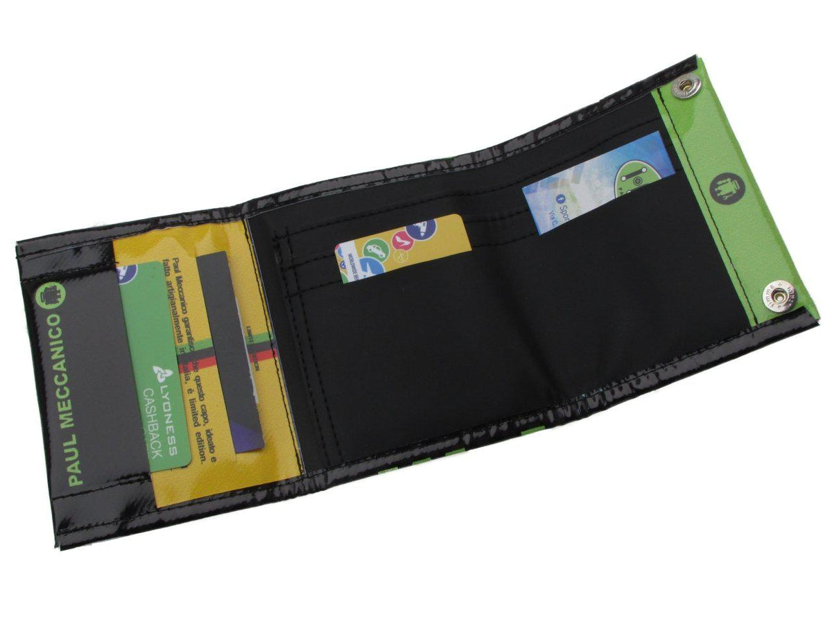 UNISEX WALLET BLACK, GREY AND GREEN COLOURS LETTERING FANTASY. MODEL TREK MADE OF LORRY TARPAULIN. - Limited Edition Paul Meccanico