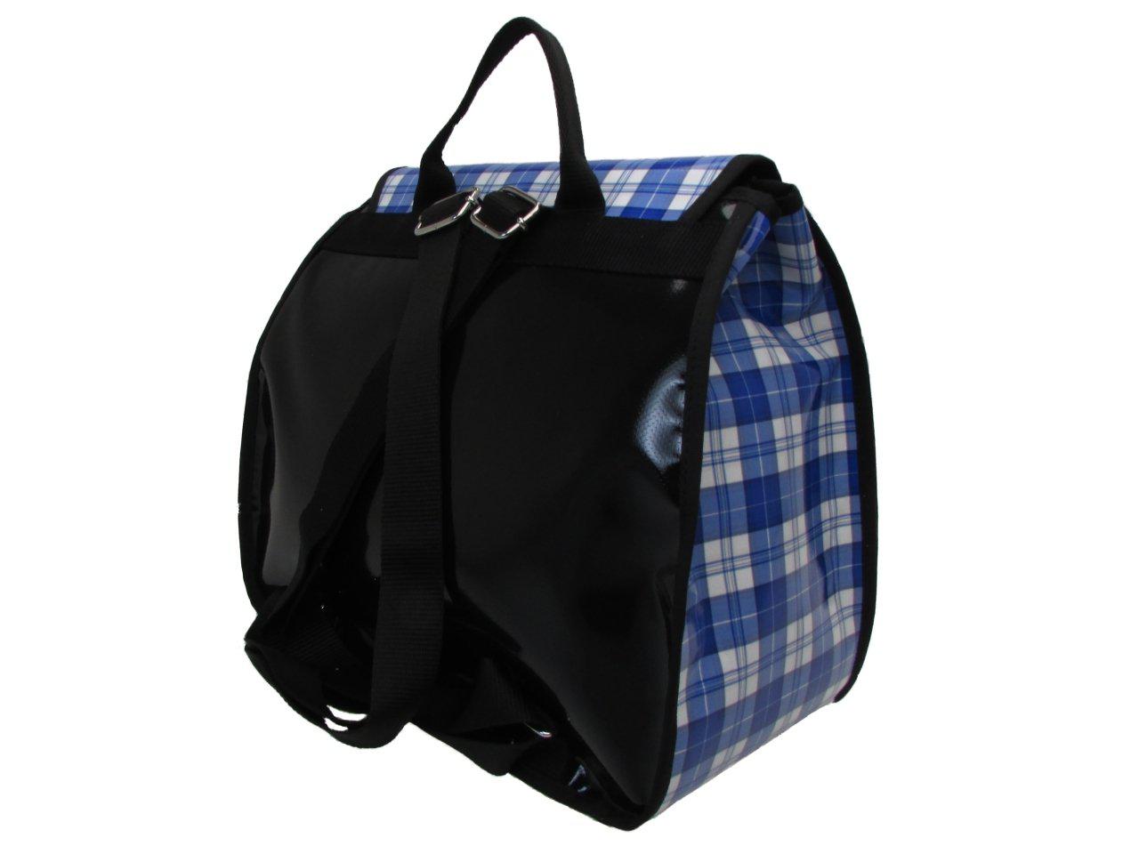 WOMEN'S "BACK BAG" LIGHT BLUE AND WHITE WITH MADRAS FANTASY. MODEL PULP MADE OF LORRY TARPAULIN. - Limited Edition Paul Meccanico