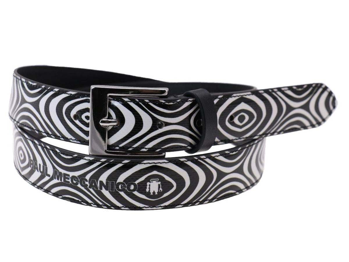 WOMAN&#39;S BELT BLACK AND WHITE COLOURS OPTICAL FANTASY MADE OF LORRY TARPAULIN - Unique Pieces Paul Meccanico