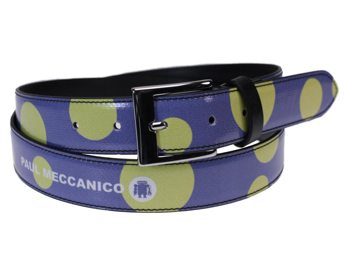 WOMAN&#39;S BELT LILAC WITH YELLOW DOTS MADE OF LORRY TARPAULIN. - Unique Pieces Paul Meccanico